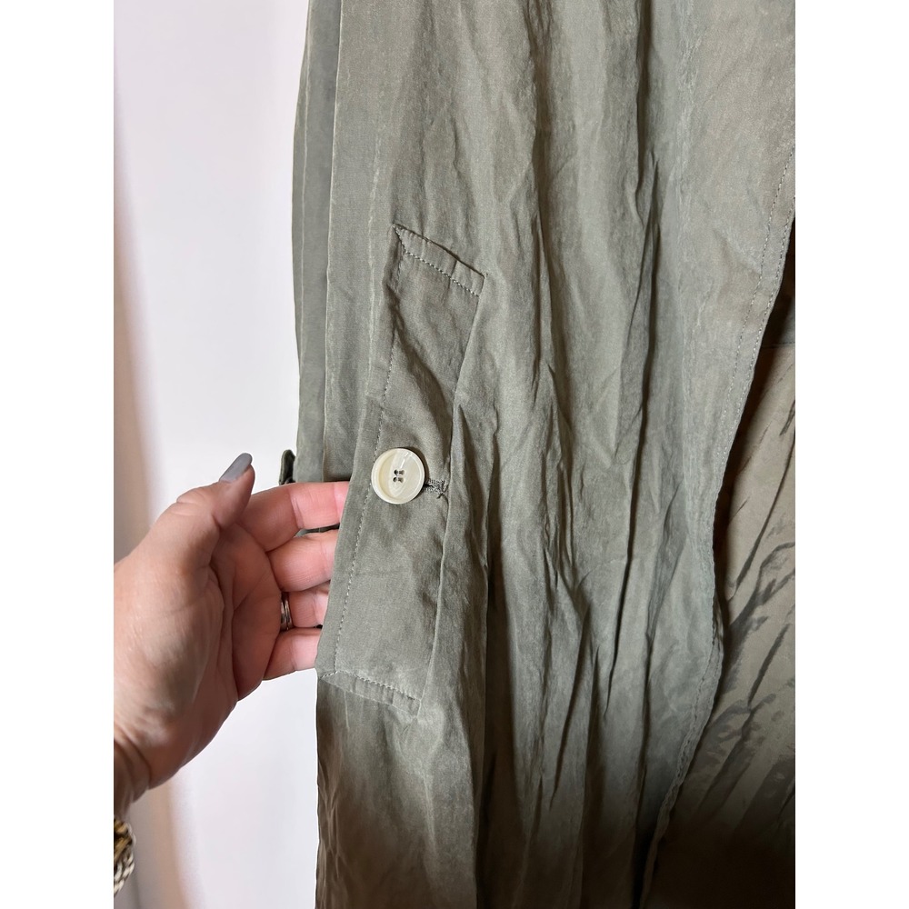 Dee Elly Olive Green Lightweight Duster Trench Coat Open Front Small - Picture 2 of 9